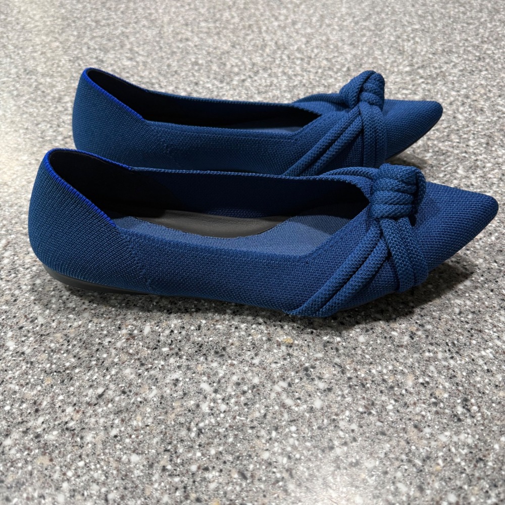 Rothy's The Point Navy Blue Knotted Pointed Toe Ballet Flats Womens 10 Office - Picture 7 of 8